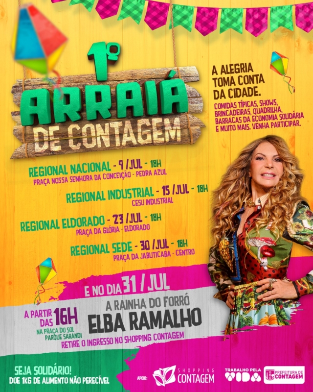 Ingressos para 1º Arraiá de Contagem, na Regional Ressaca, estarão disponíveis a partir desta terça-feira (12/7)