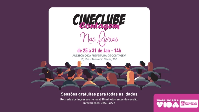 Cineclube Contagem retorna em janeiro com filmes gratuitos no auditório da Prefeitura