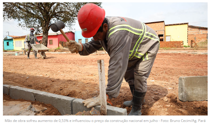 Índice Nacional da Construção Civil em julho cai 0,34% em Minas Gerais