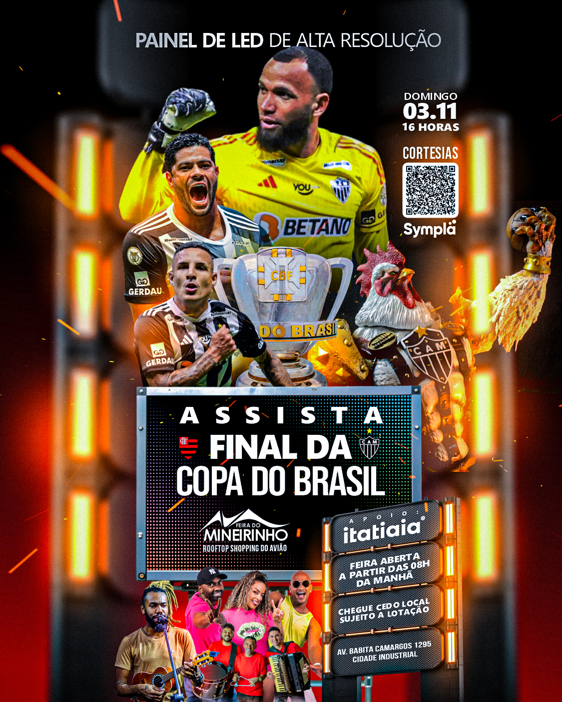 Feira do Mineirinho, em Contagem, transmite Atlético-MG x Flamengo com entrada gratuita e shows neste domingo (03)