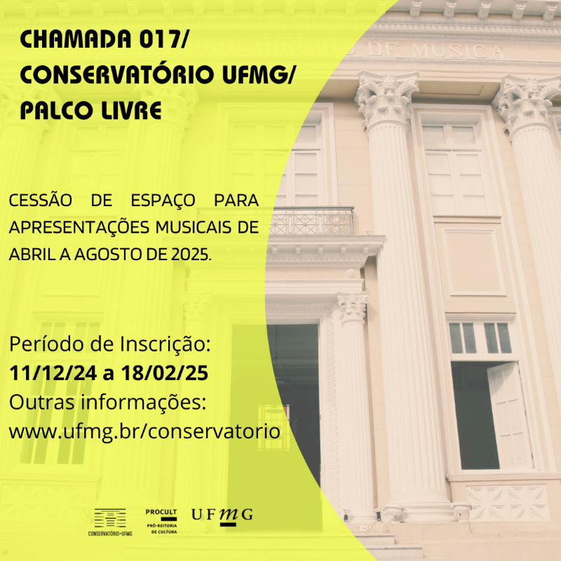 Conservatório UFMG divulga chamada pública de cessão de espaço para apresentações musicais de abril a agosto de 2025